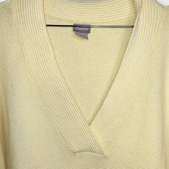 Chicos Womens Sweater Sz 8 Yellow Cotton Relaxed Oversized Half‎ Sleeves Casual - Picture 6 of 9